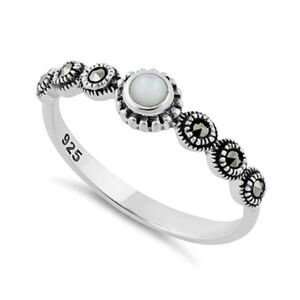 Sterling Silver Small Round Mother of Pearl Marcasite New